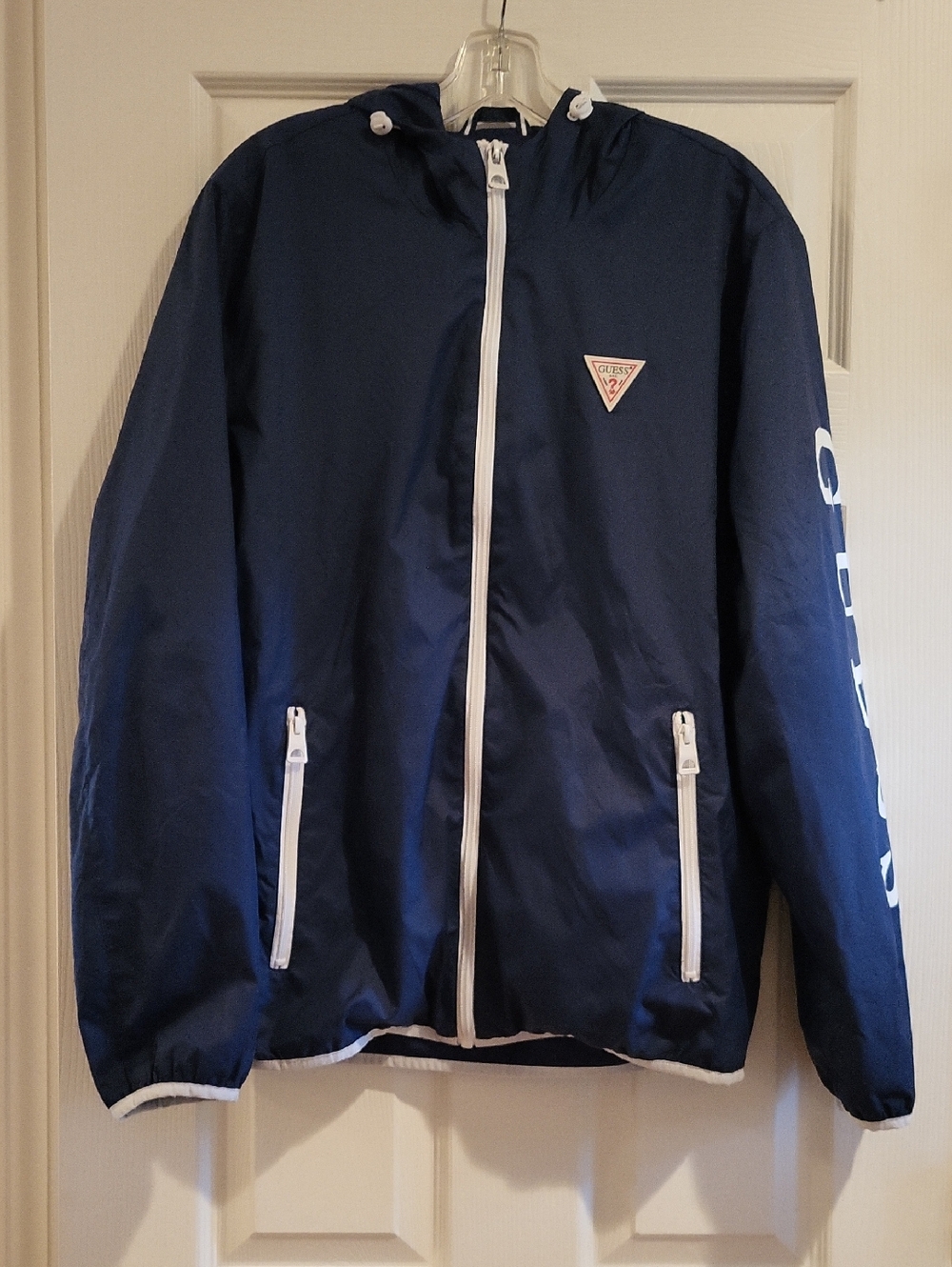 Guess Navy Hooded Jacket with White Accents Size M